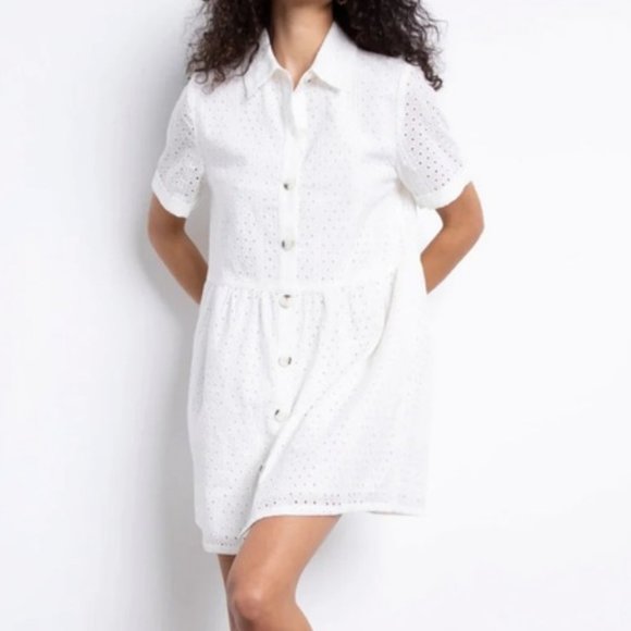 Sanctuary White Western Eyelet Button Front Shirt Heirloom Dress S - Picture 1 of 7